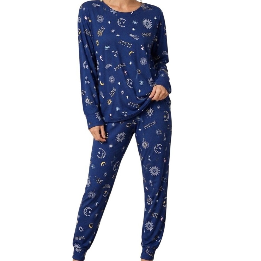 Joyspun Women Blue Celestial Moon Star Print Pajama Set XL 16-18 JS4512801SG